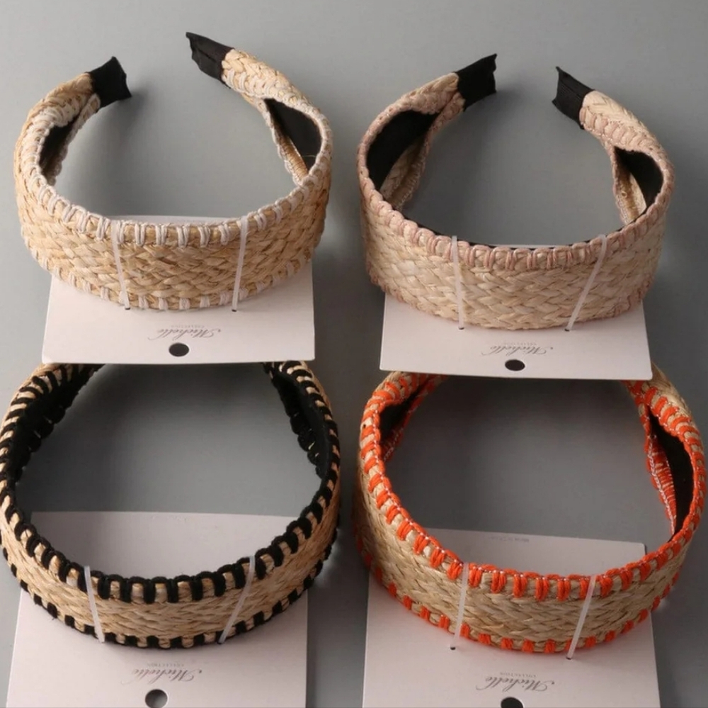 Stylish Woven Headbands Tan, Black, Orange